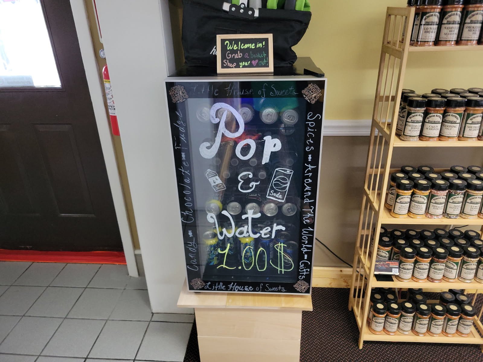 Pop and water chalkboard, spice rack